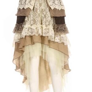 RQ BL- High-Low Lace Layered Skirt in Beige and Cream
